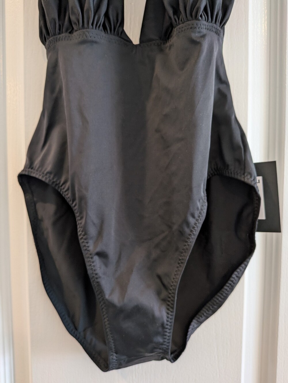 Norma Kamali Halter One Piece Swimsuit Black Plunge Minimalist Luxury Size M NWT - Picture 7 of 16